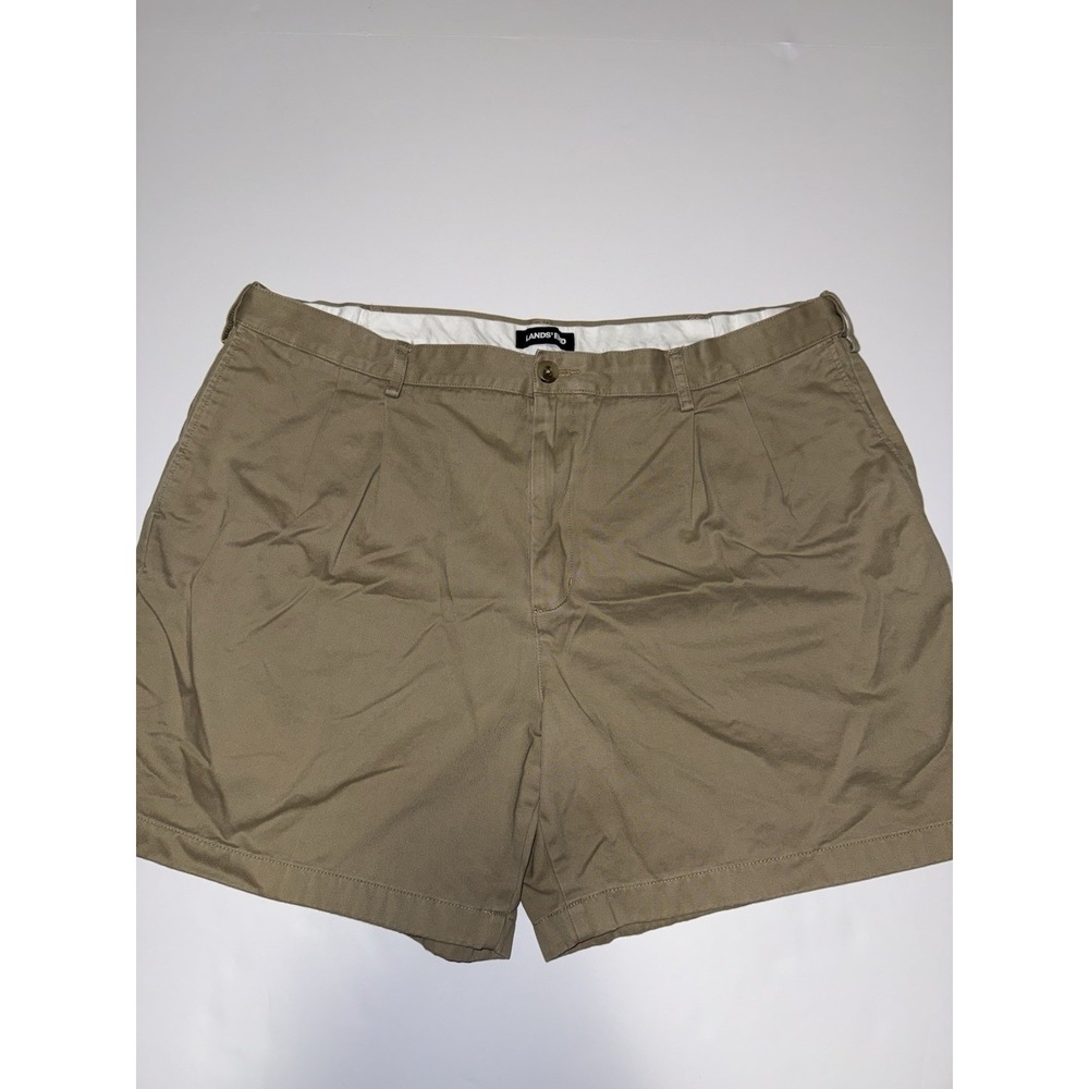 Lands' End Men 40 Chino Shorts Cotton Traditional Fit Tan Khaki Pleated Casual